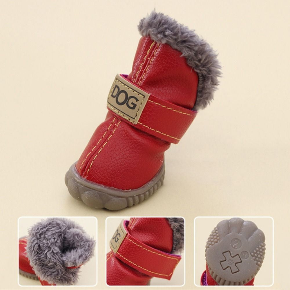Dog Rainshoes Warm Pet Snow Boots Waterproof Soft Winter Pet Dog Shoes Plush/PU Non Slip for 4Pcs/Set Chihuahua