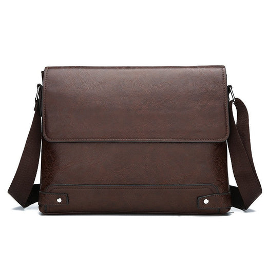 Men's Solid Color Retro Leather Shoulder Bag, Casual Business Crossbody BagS Horizontal A4 Paper Travel Bag Briefcase Laptop Bag