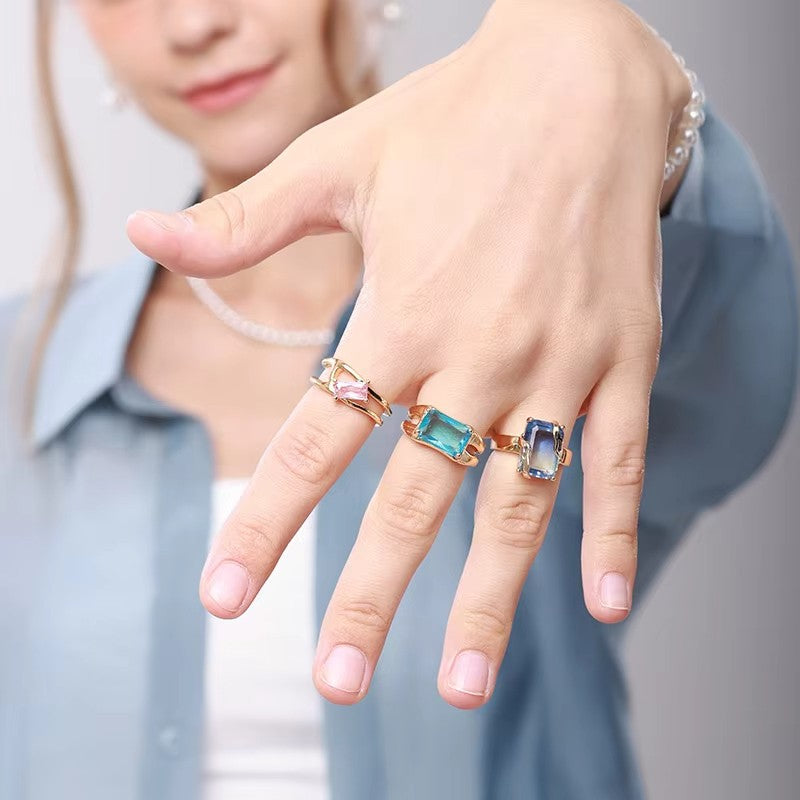 Luxury Stainless Steel Rings Gold Plated Colorful Stone Zircon Crystal Heart Ring For Women Wedding Boho Jewelry Christmas Gift