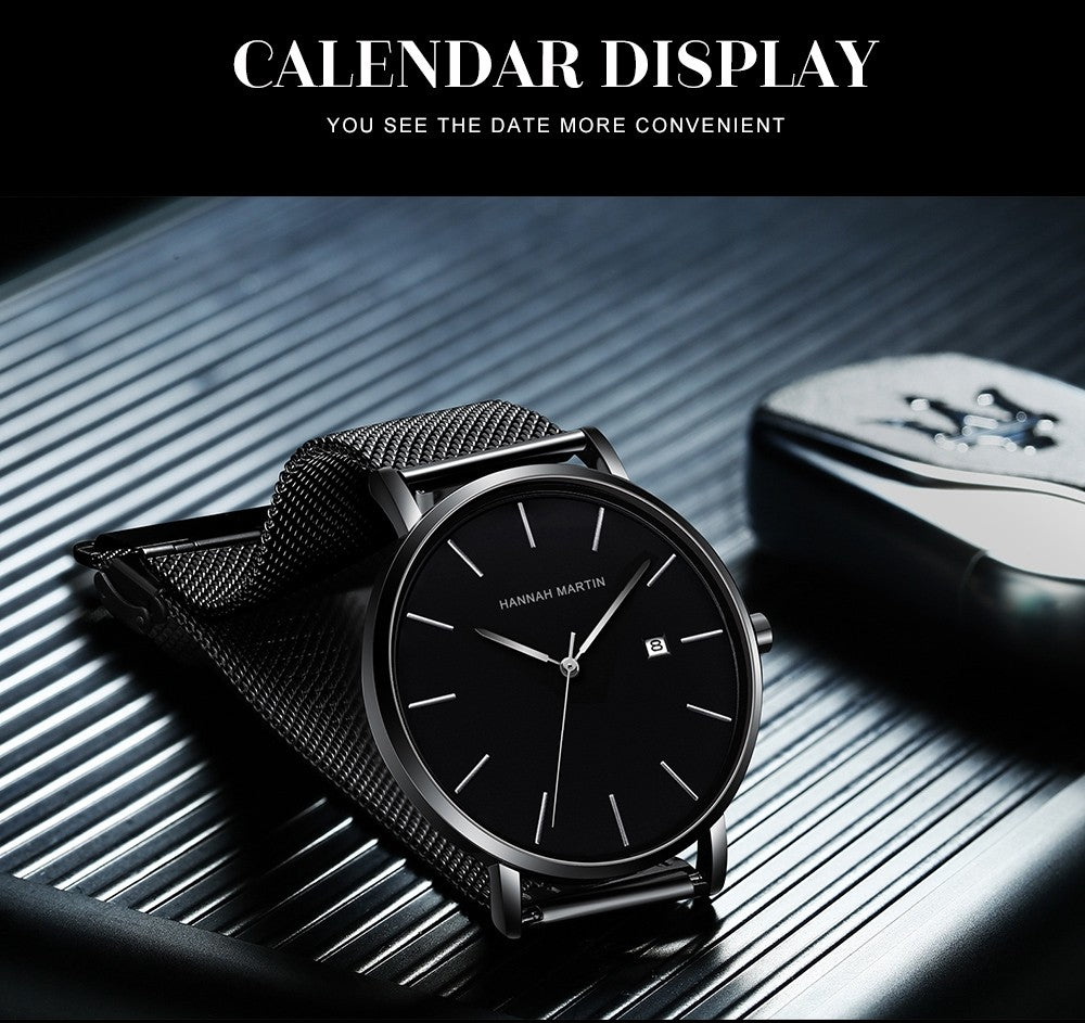 Classic Bauhaus Design Men Watch Dark Blue Japan Quartz Waterproof Stainless Steel Fashion Business Calendar Ultra Thin Watches