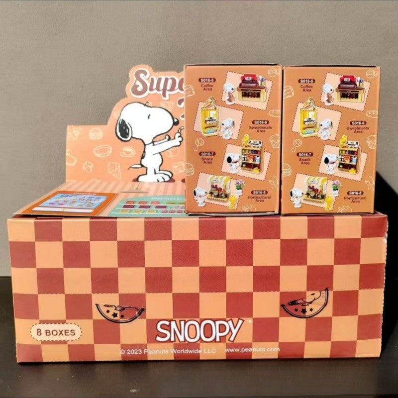 Original Snoopy Assemble Genuine Authorized Blind Box Supermarket Garden Furniture Scene Puzzle Building Block Desktop Decorate