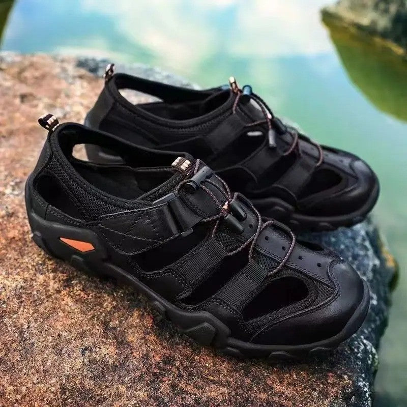 New Summer Mens Sandals Genuine Leather Antiskid Breathable Outdoor Sandalias Trekking Casual Beach Shoe Male Loafers Big Size