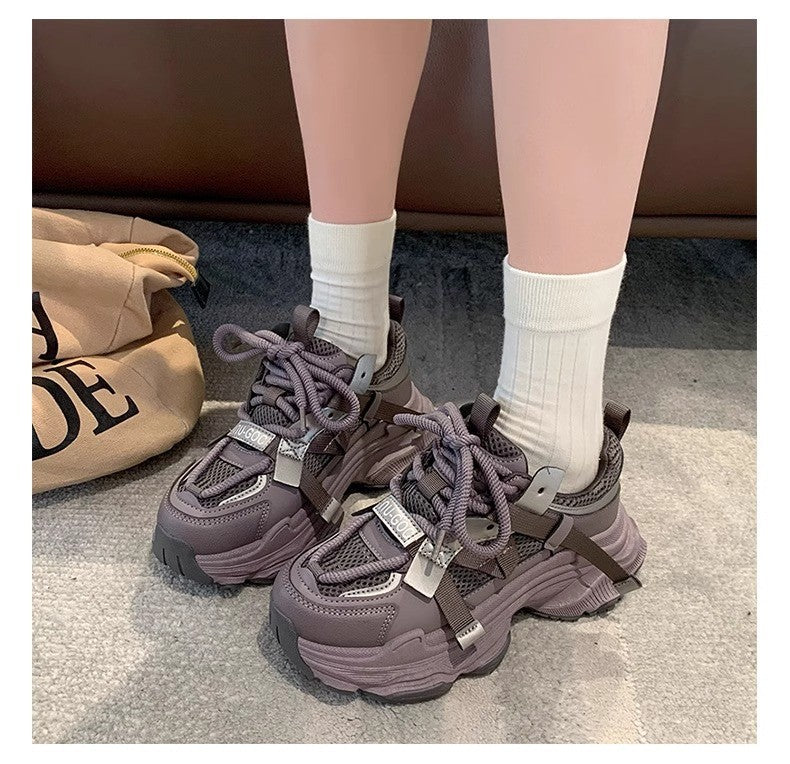 Women's Chunky Sneakers Breathable Mesh Platform Sports Shoes Woman Fashion Lace Up Thick Sole Casual Shoes Mujer
