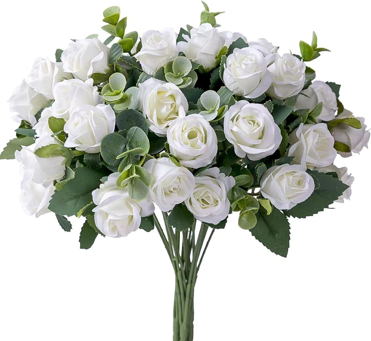 10 Heads pink Artificial Silk Rose Flowers Fake White Eucalyptus Peony Flower Bouquet, for Home Wedding Party Garden Decoration