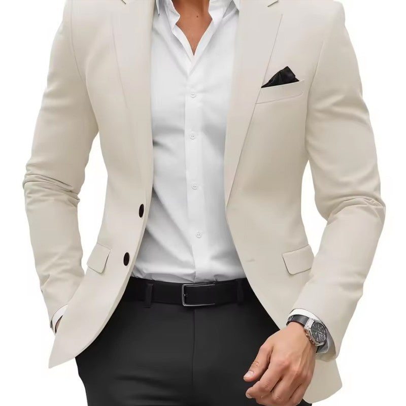 Four Seasons Men's Solid Color Suit Jacket Men's Slim Fit Version Flip Pocket Casual Suit Jacket Chest Fake Pocket Design Suit