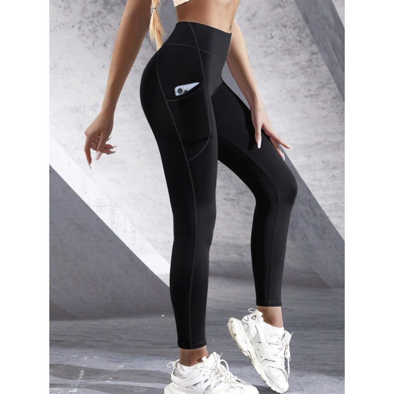 New High Waist Women's Leggings Stretch Yoga Pants Tights With Pockets Push Up Fitness Running Sportswear Solid Color Pants