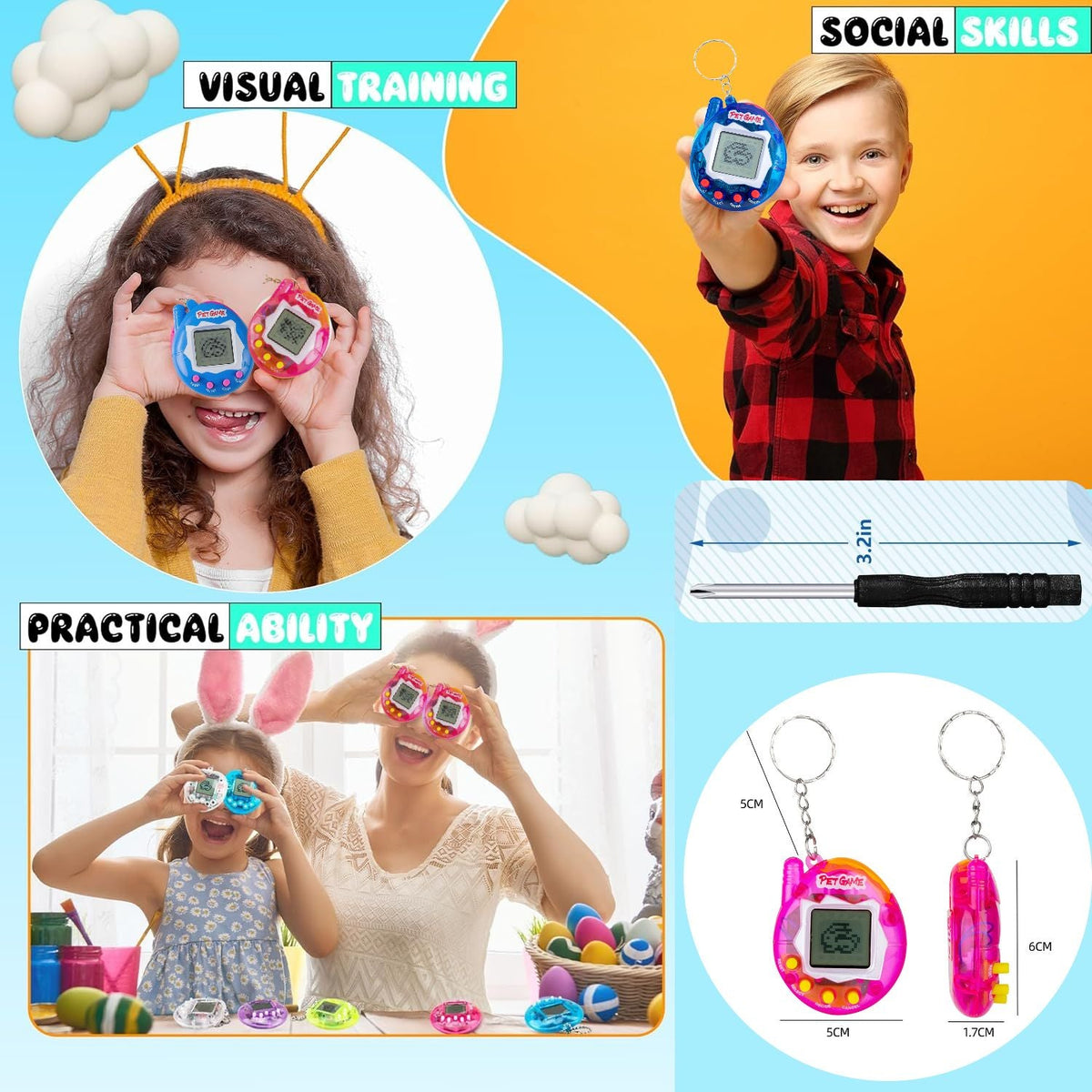 6-48PCS Virtual Pet Keychain Digital Pet Electronic Handheld Game Video Game Party Birthday Nostalgic 90s