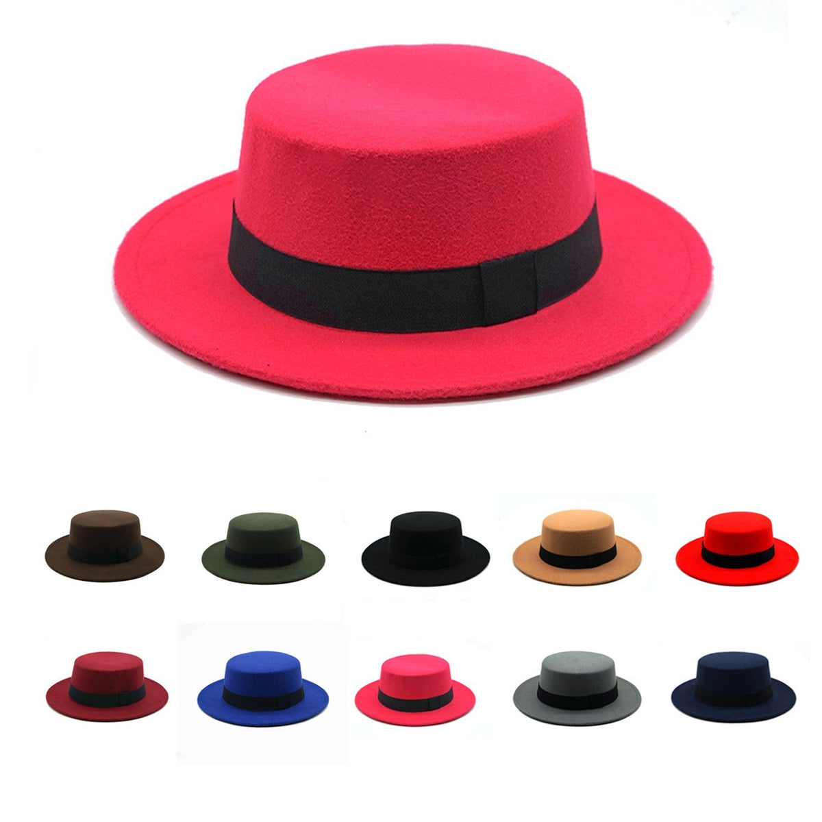 Winter Autumn Fashion Women Men Unisex Wide Brim Panama Hat Autumn Winter Gentleman Elegant Jazz Church Cap Beige Black Red
