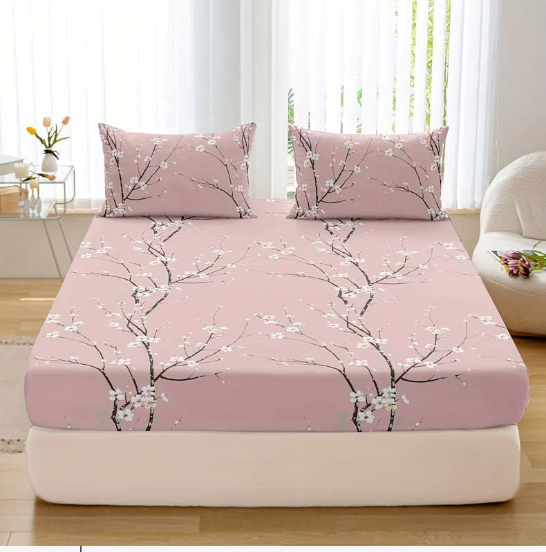 3pcs Printed Pattern Fitted Sheet Set, (1* Fitted Sheet + 2* Pillowcases, Without Core)