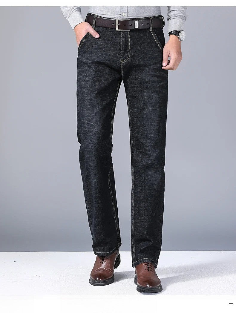 Men's Fashion Business Jeans 2025 Classic Style Casual Stretch Slim Fit Male Denim Trousers Black Blue Brand Jeans Pants