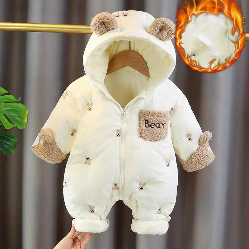 Winter Newborn Baby Romper Thicken Cotton Jumpsuit Infant Onesie Fleece Lining Hooded Rompers for Boy Girl Clothes Kids Outfit