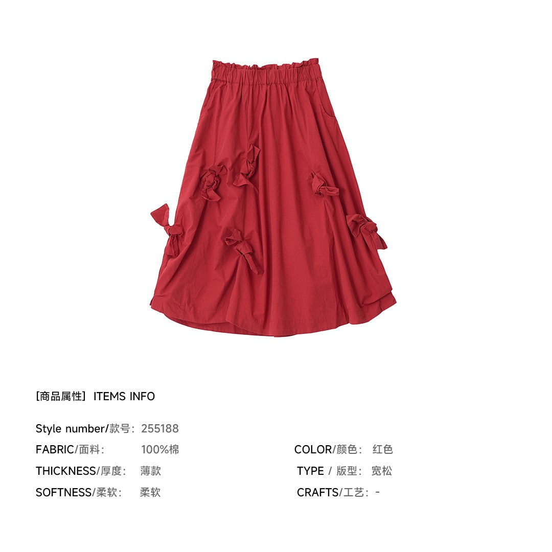 imakokoni 2025 Early Autumn Artistic Washed Braided Bow Half-Dress Casual Retro Women's A-Line Skirt255188