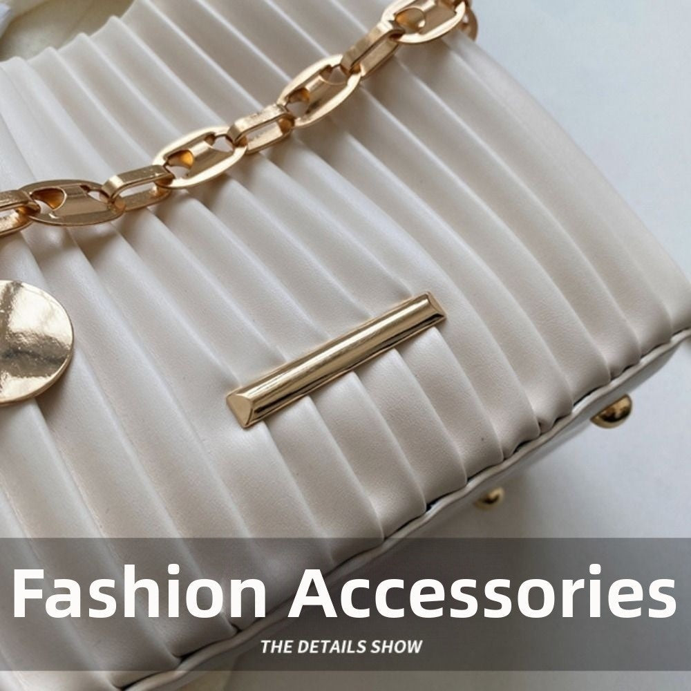Unique Pleated Design Crossbody Bag Chain Shoulder Elegant Shoulder Purse Stylish Bucket Bag Versatile Style