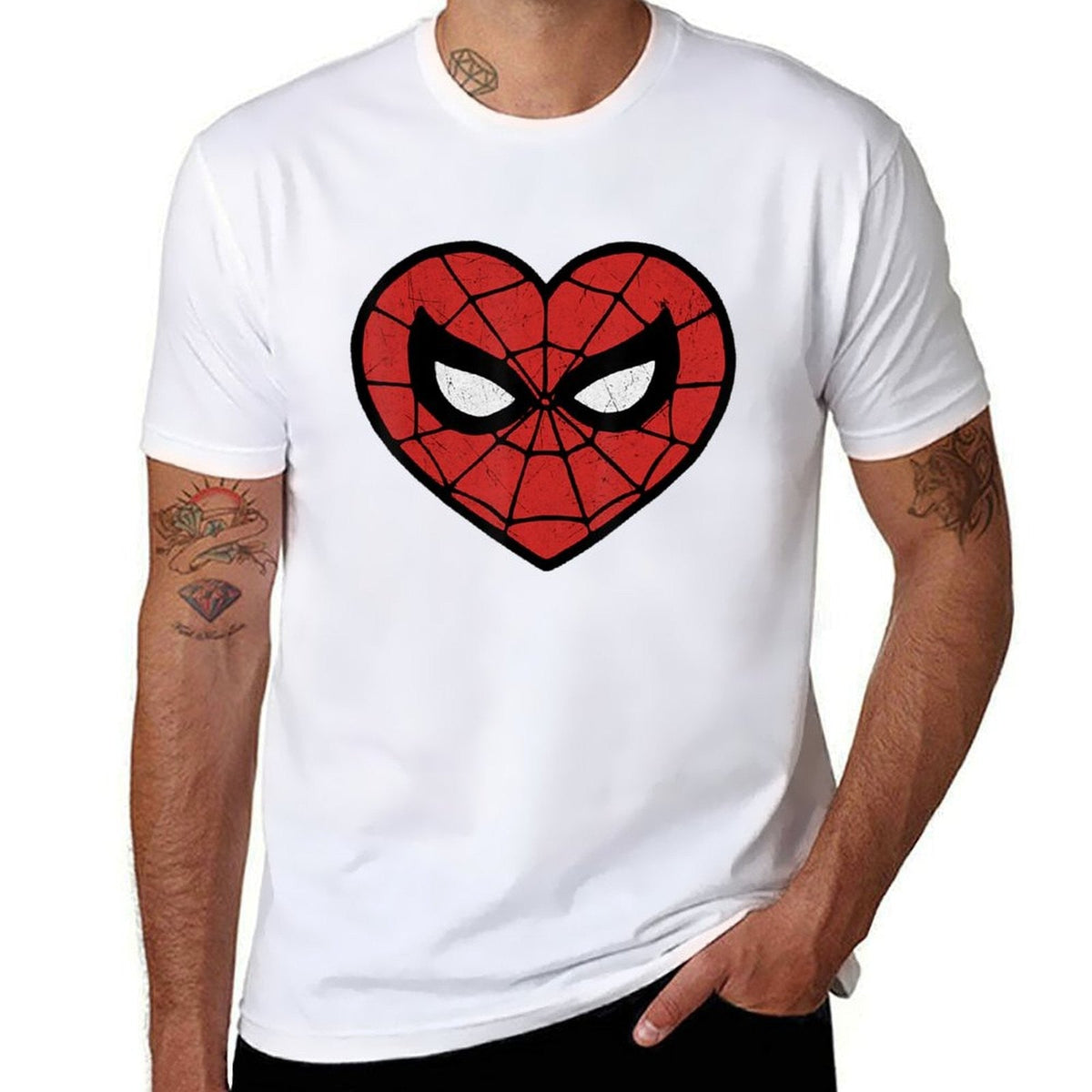 Spider Dudes in Heart T-Shirt black cotton t-shirt plain for man package man t shirt luxury T-Shirt
