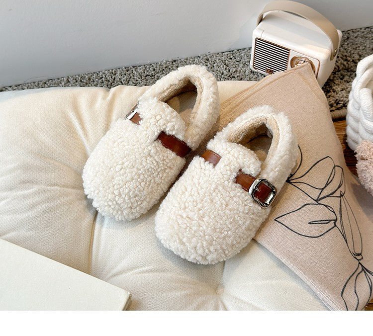 Winter Children's Shoes 2025 New Girls Fluffy Cotton Shoes Soft Bottom Non-slip Kids Fashion Simple Plush Shoes Trend Versatile