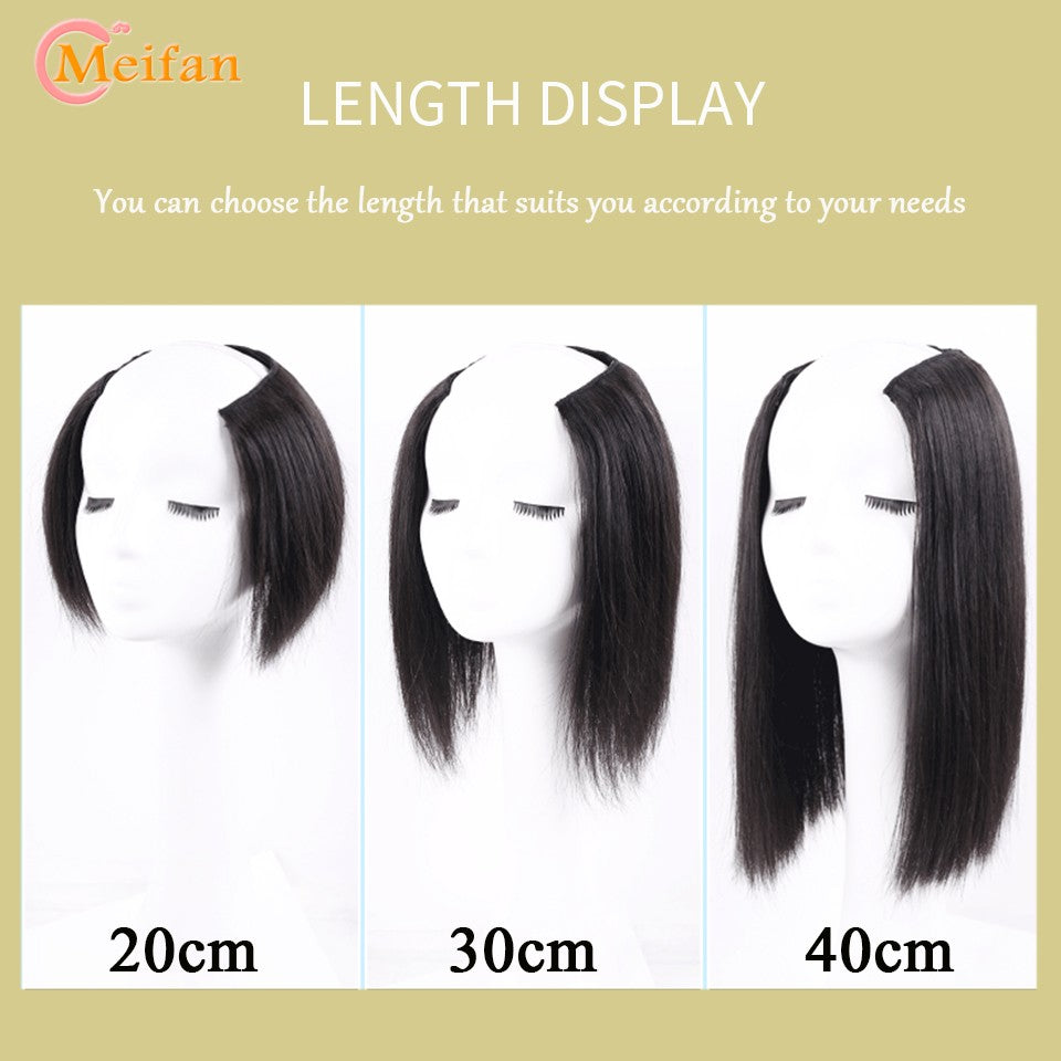 MEIFAN Synthetic Long Straight U-Shaped Half Head Wig for Women Black Brown Clips in Hair Extension Natural Fake Hairpieces