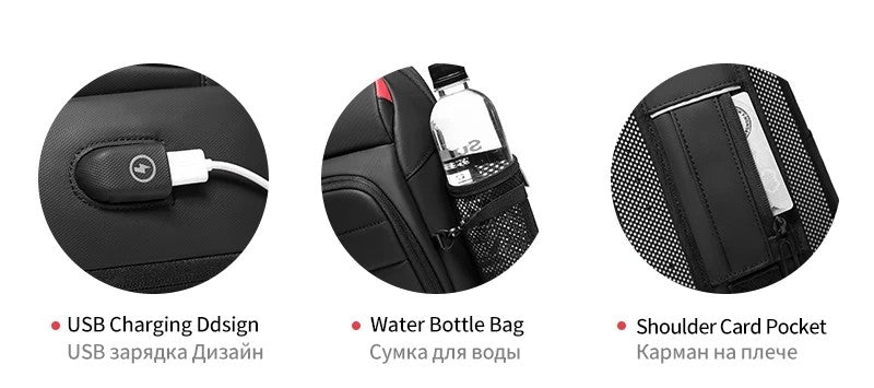 Men's Chest Bag Sling Bags for Men Waterproof Messenger Handbags Crossbody Shoulder Bag with USB Charging Husband Gift Bolsas