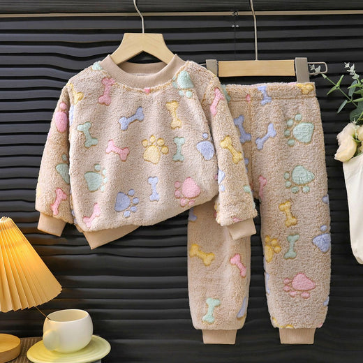 Winter Kids Pajama Set Thick Flannel Sleepwear for Boys and Girls, Warm Fleece Lined Homewear for Toddlers and Children