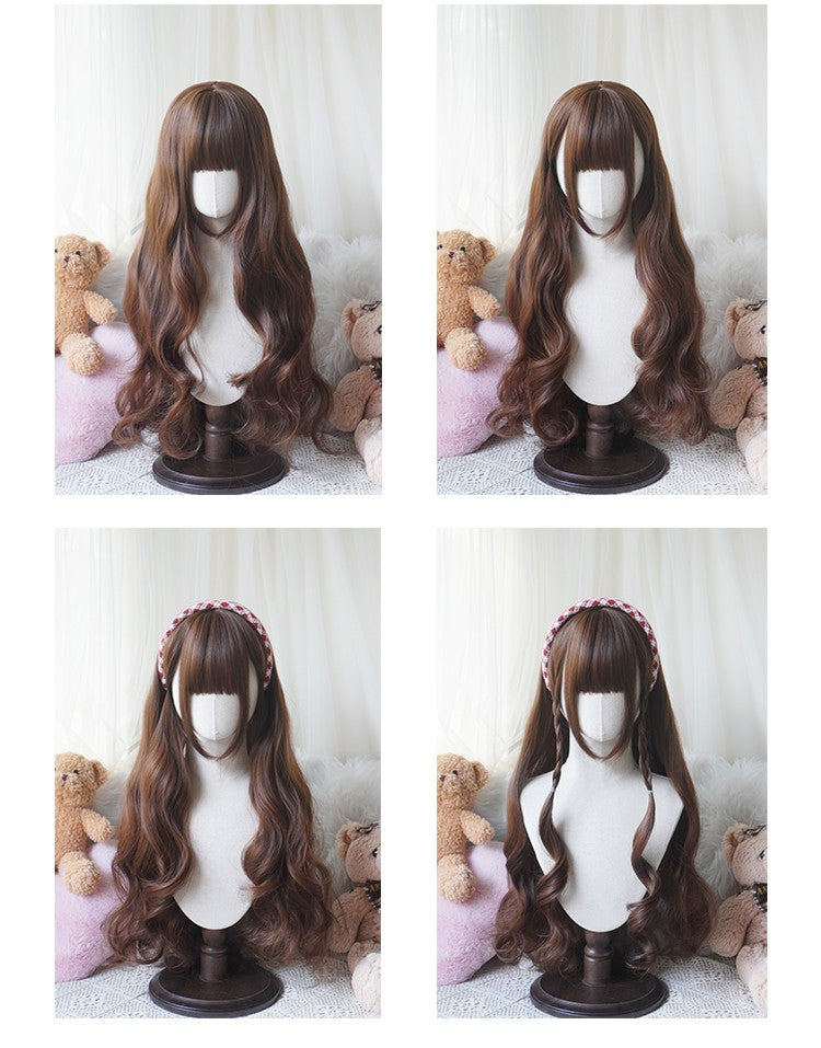 32cinch Lolita Style Long Curly Wig | Heat Resistant Synthetic Hair with Bangs for Cosplay, Halloween, Anime Theme Party Dress