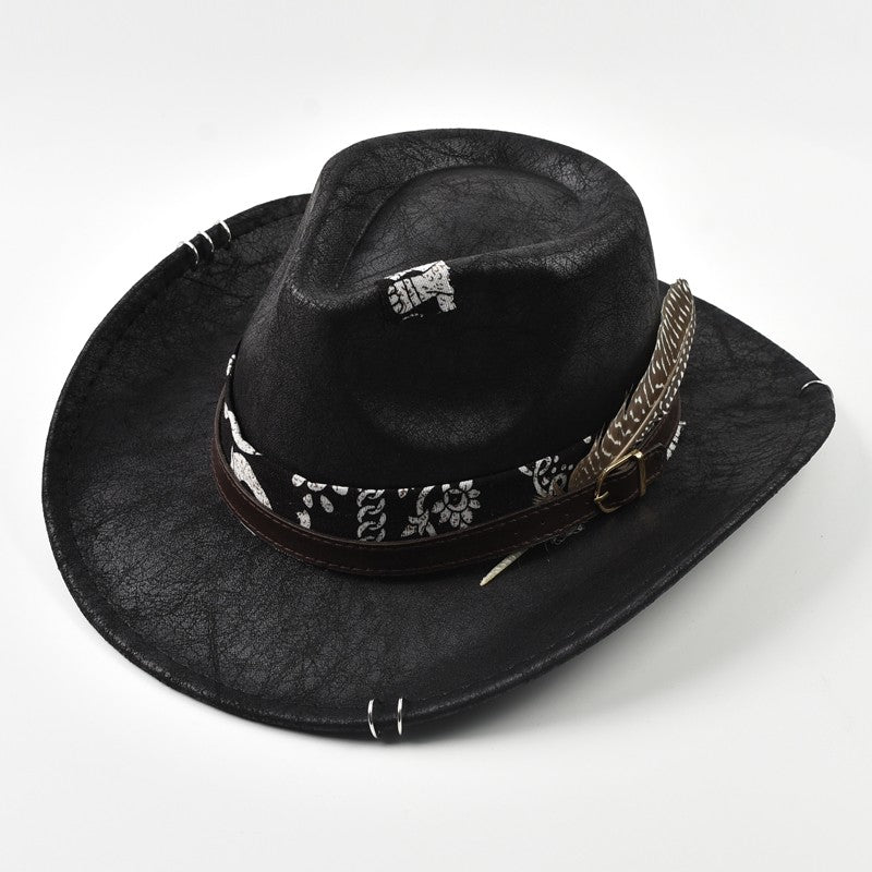 Vintage Faux Leather Western Cowboy Hat For Men Handmade Gentleman Jazz Hats Panama Cowgirl Hat Sombrero Hombre