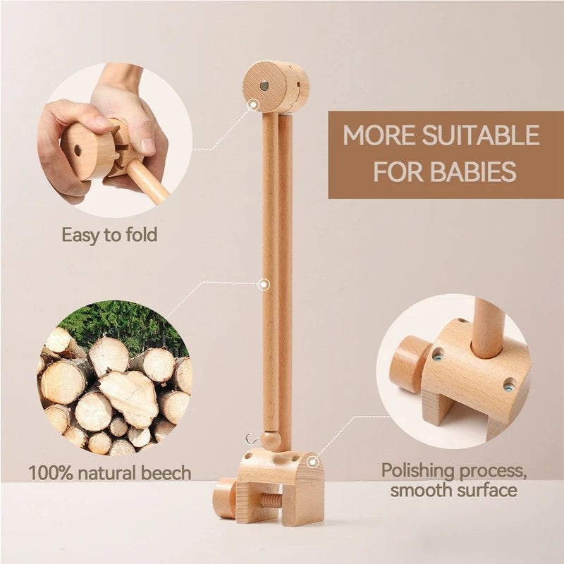 Crib Bell Rotary Music Box with Songs 0 12 Months Baby Bed Hanging Bell Toy Motor Accessory Pendant Toy Nursery Plays Wood Grain