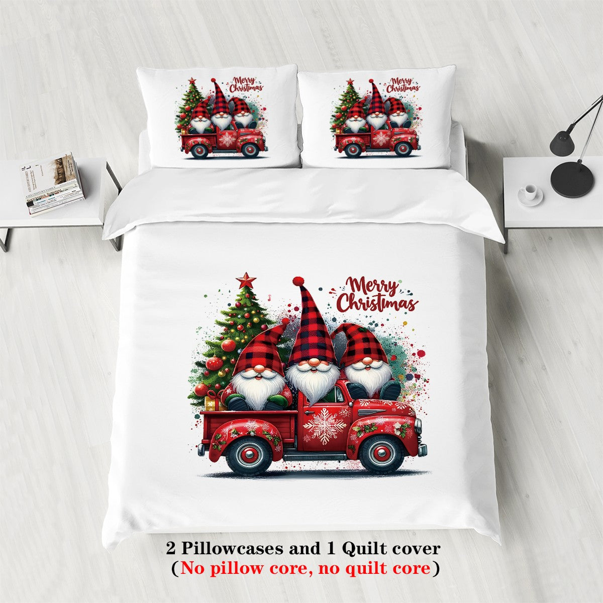 3-Piece Christmas Dwarf Pattern Print Set (1 Down Duvet Cover+2 Pillowcases, Core Free) Soft and Comfortable Bedding Set
