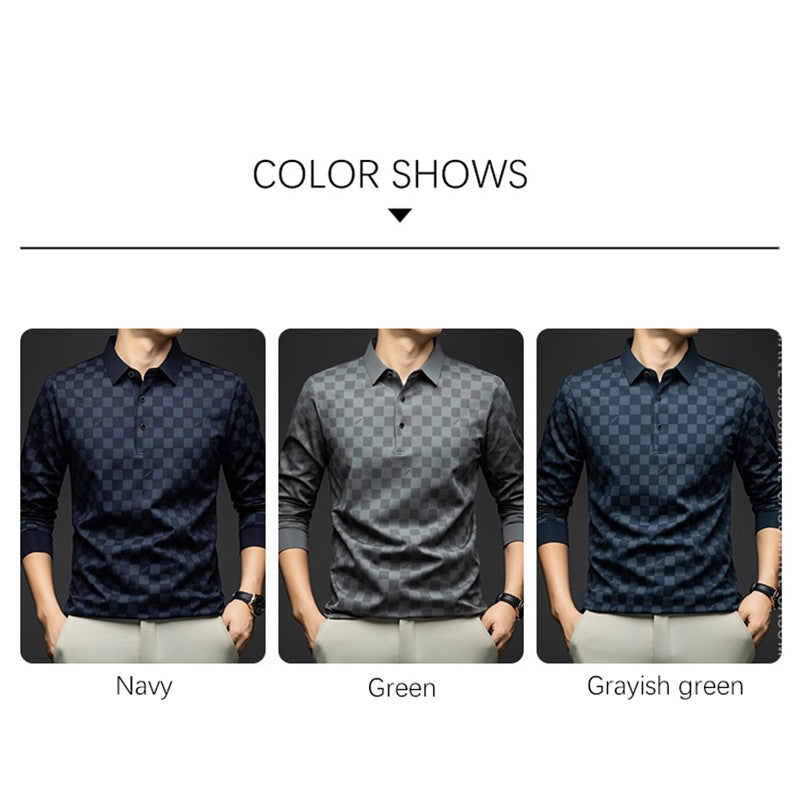 BROWON Polo Shirts for Man Autumn Business Slim Fit Long Sleeve T Shirt Men 2025 New Casual Loose Pullover Plaid Men Tops & Tees