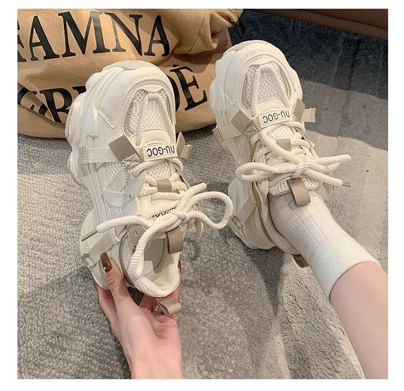 Women's Chunky Sneakers Breathable Mesh Platform Sports Shoes Woman Fashion Lace Up Thick Sole Casual Shoes Mujer