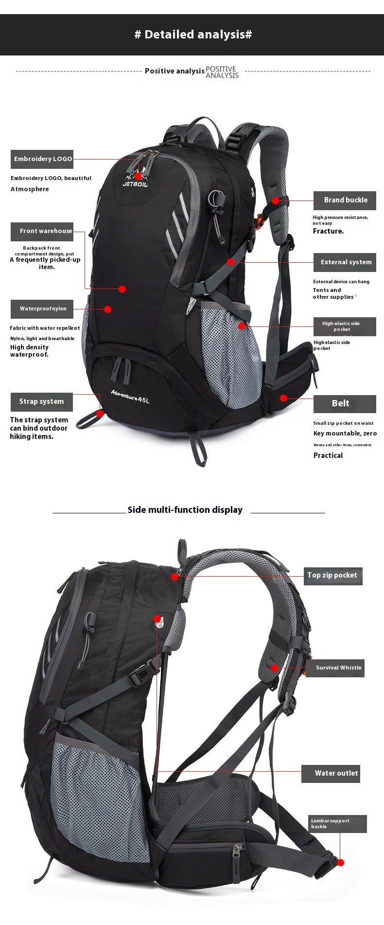 Hiking Backpacks Outdoor Waterproof Men and Women Mountaineering Travel Sports Backpack Large Capacity Camping Bag