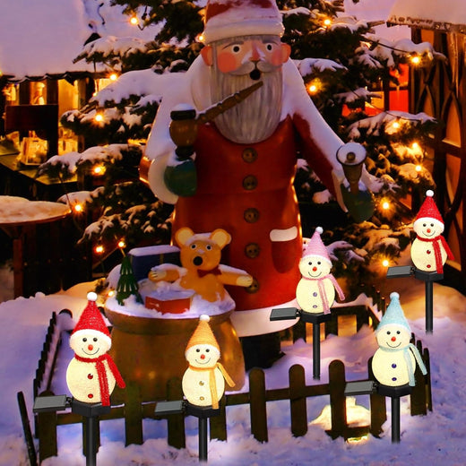 LED Snowman Solar Garden Light Outdoor Ground Stake Light Solar Powered Xmas Pathway Lights for Christmas Lawn Yard Decoration