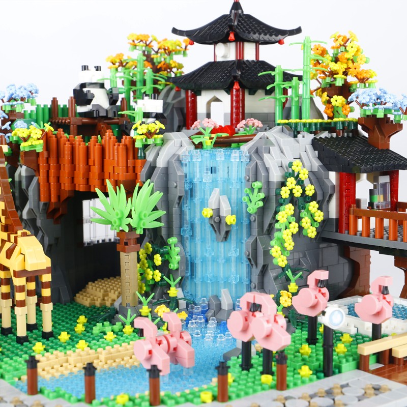 5000PCS City Zoo Gardens Building Blocks Giraffe Panda Zoological Animal Park Street View Assemble Micro Bricks Toys Gifts Kids