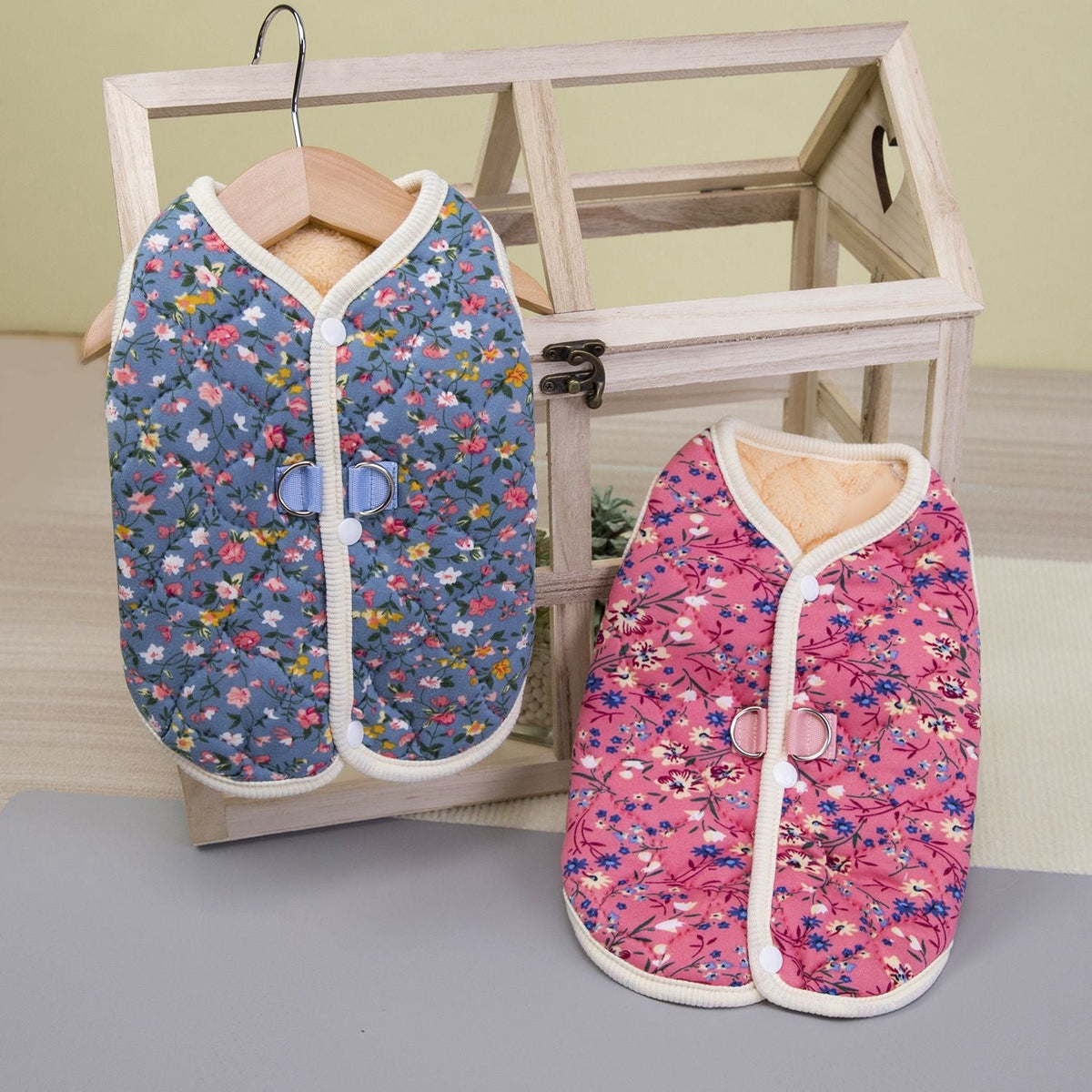 S-2XL Autumn Winter Pet Dog Fleece Vest Pink/Blue Warm Floral Print Vest Cat Clothes For Small Medium Dogs Cats