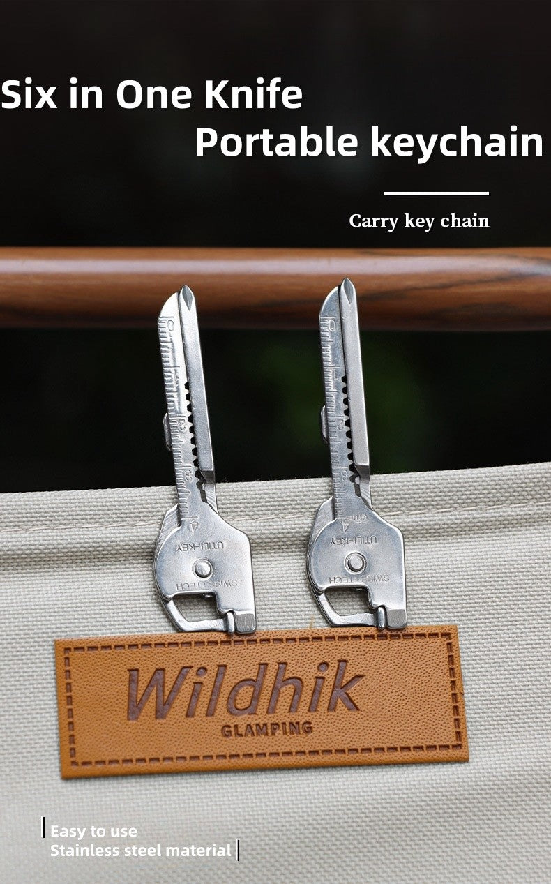 Multi Function Folding Tool Keychain Opener Screwdriver EDC 6 In 1 Utility Outdoor Survival Rescue Pocket Plier KeyRing