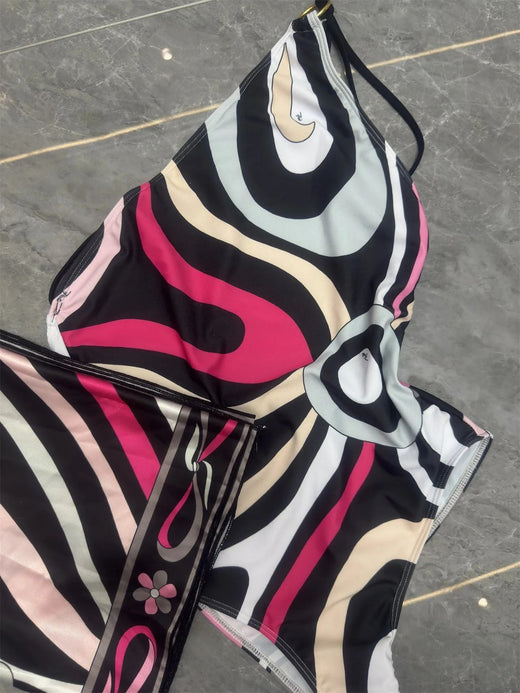 Melphieer Inspired 2025 colorful bikini women scarf swimwear sarong swimsuit headband beachwear striped bathing suit