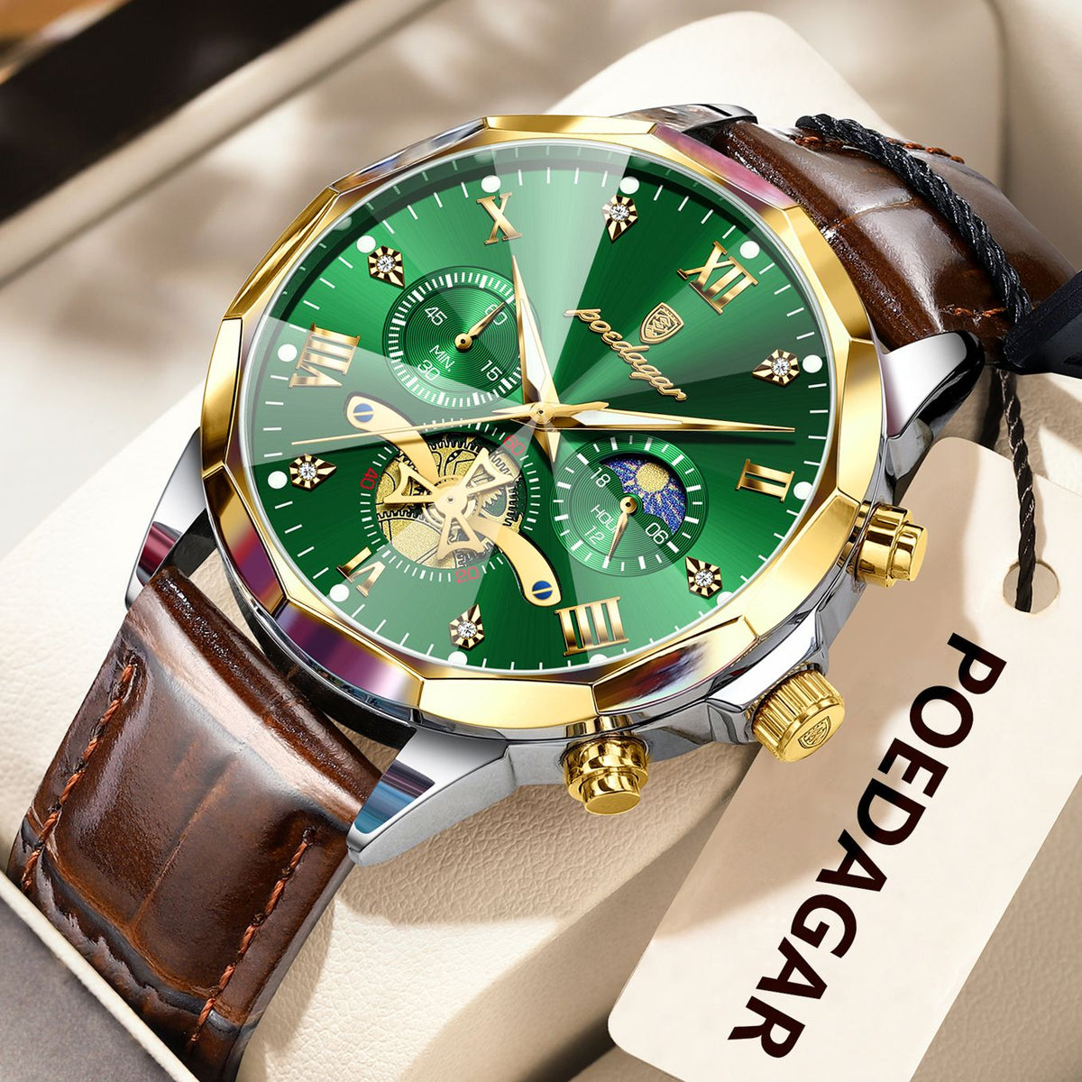 POEDAGAR Military Luxury Men Wristwatch Quartz Waterproof Luminous Chronograph Leather Man Watch Sports Men's Watches Male Reloj