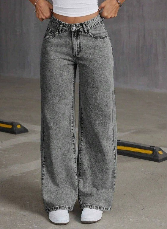 Bow Embroidered Jeans Women's Sweet Spicy Style High Waist Straight Leg Pants Loose Casual Wash High Street Denim Pants