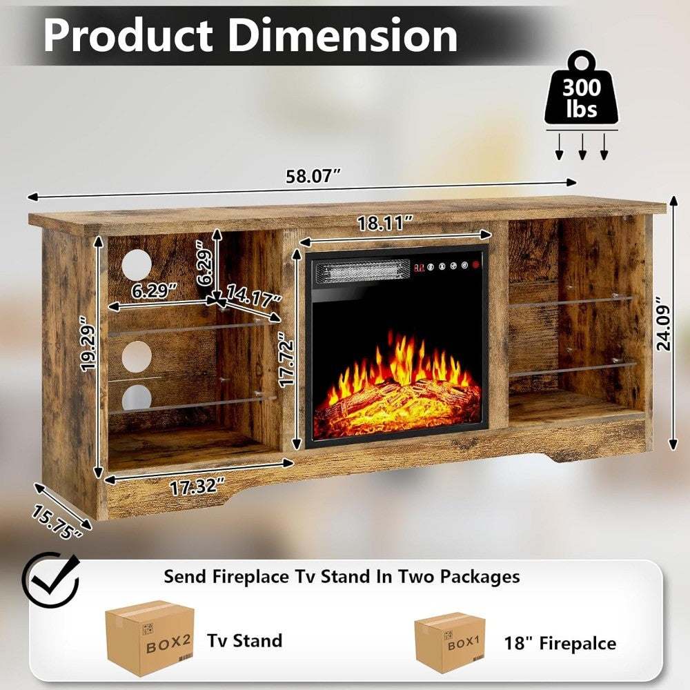 Fireplace TV Stand with 18 Fireplace, Modern Entertainment Center for TVs up to 68 inch, Media TV Console for Living Room