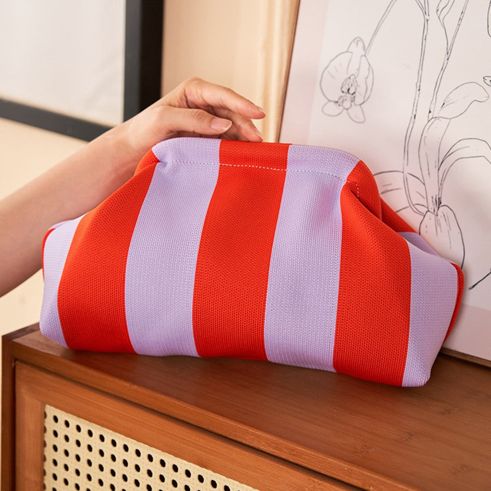 Women Small Crochet Handbag Contrast Color Cute Cloud Purse Casual Colorblock Bag Woven Bag for Female