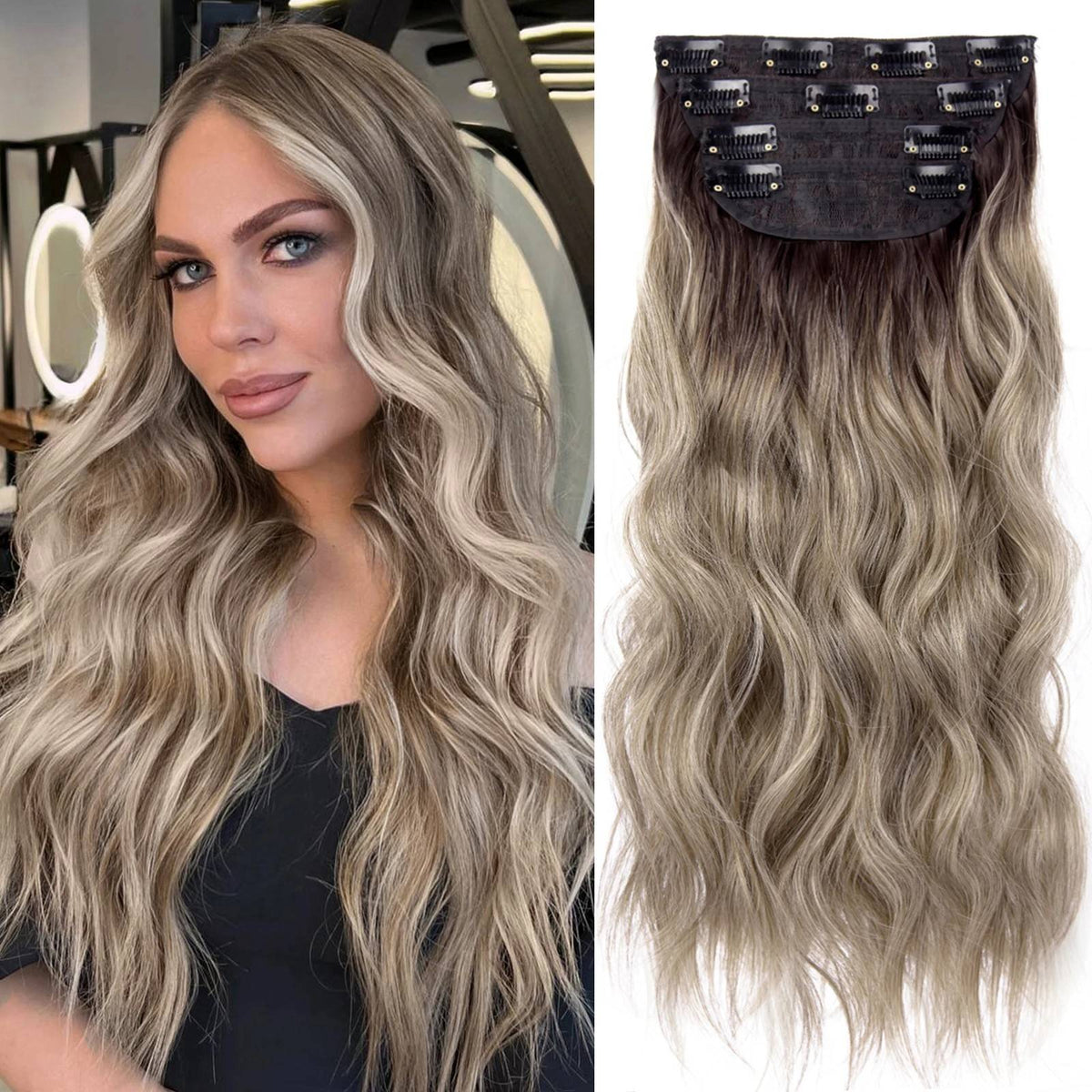 4Pcs/Set 20Inch Synthetic Hair Clip In Long Wavy Thick Hairpieces For Women Full Head Synthetic extenciones para el cabello