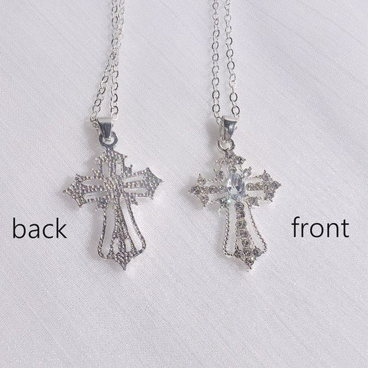 Gothic Big Zircon Cross Necklace Unisex Y2K Irregular Goth Large Cross Pendant Necklaces for Men Women Couple Necklace Jewelry