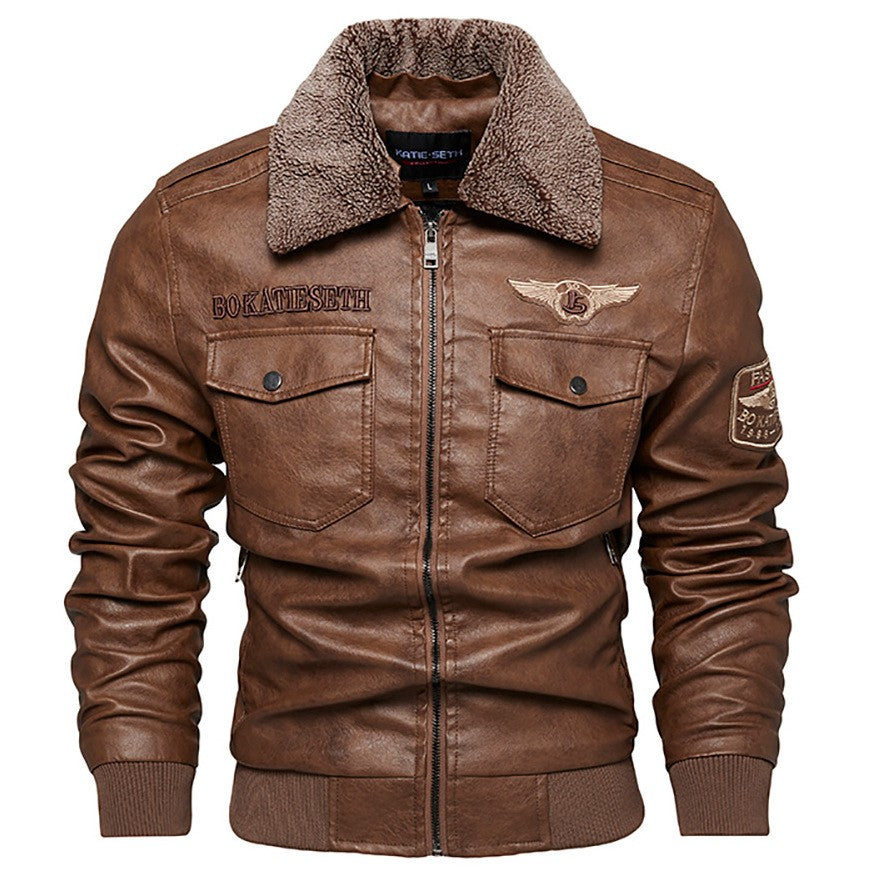 Fleece Fur Collar Windbreaker Coat Male Pu Jacket Men Thick Warm Cashmere Military Bomber Tactical Leather Jackets Mens Outwear