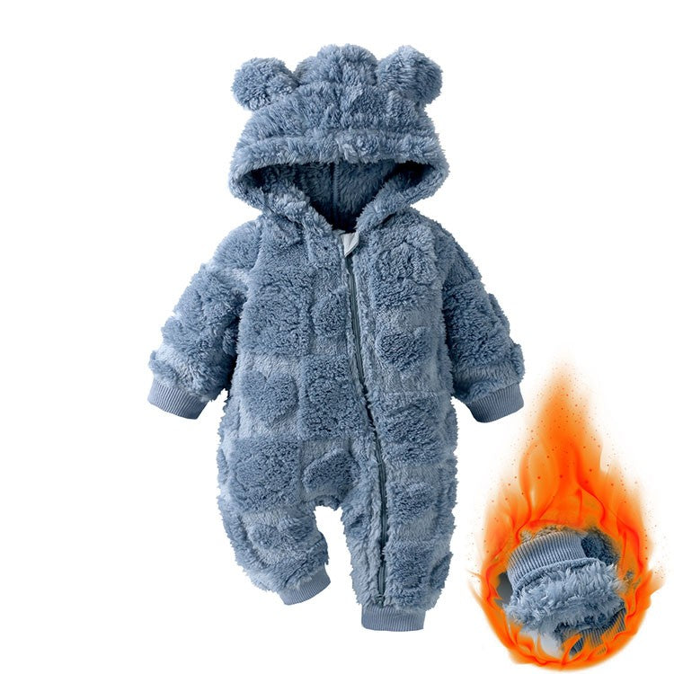 Cartoon Baby Clothes Boy Romper Long Sleeve Arctic Velvet Hooded Baby Girl Romper Winter Warm Newborn Clothes 0-18 Months