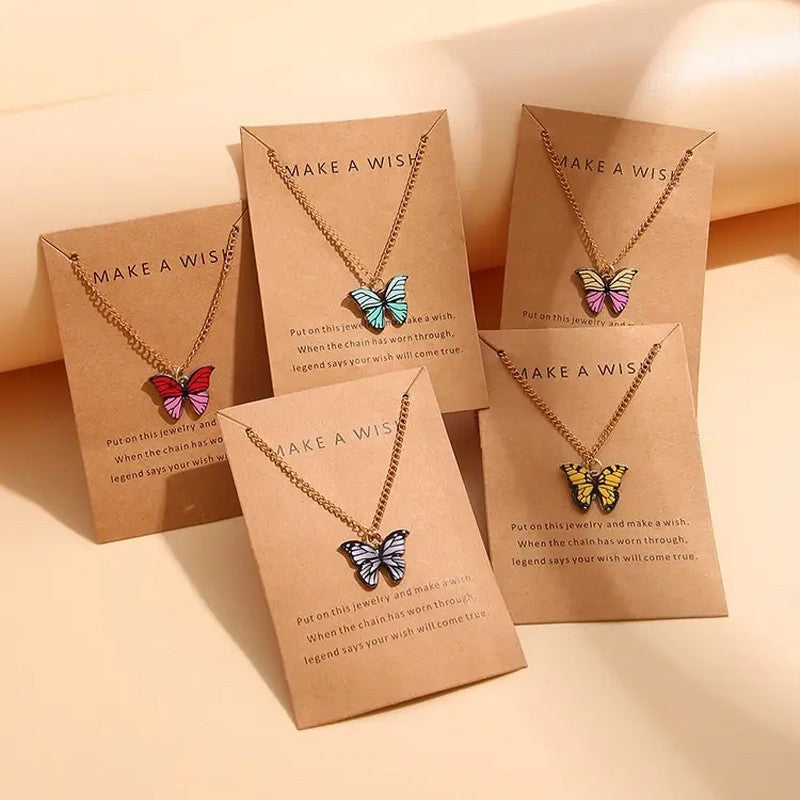 5 Pcs Fashion Boho Colorful Butterfly Necklaces Set for Women Korea Style Pendant Necklace Cute Jewelry Gift Wholesale 2024 New