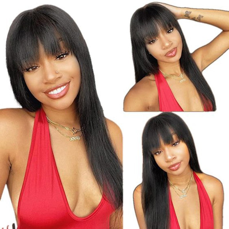 360 Full Lace Frontal Wig Fringe Straight Lace Front Wig Raw Human Hair Wigs With Bang Glueless Brazilian Wigs On Sale Clearance
