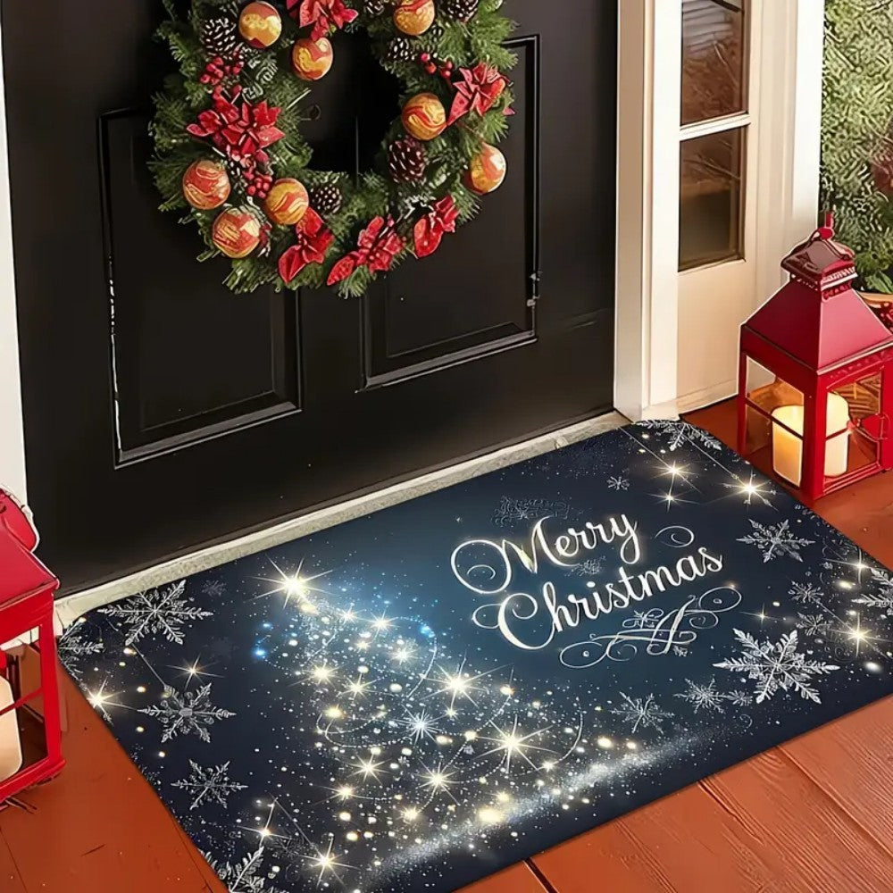 Merry Christmas Blue Star Snowflake Welcome Mat Bathroom Living Room Bedroom Kitchen Office Holiday Christmas Decoration Carpet