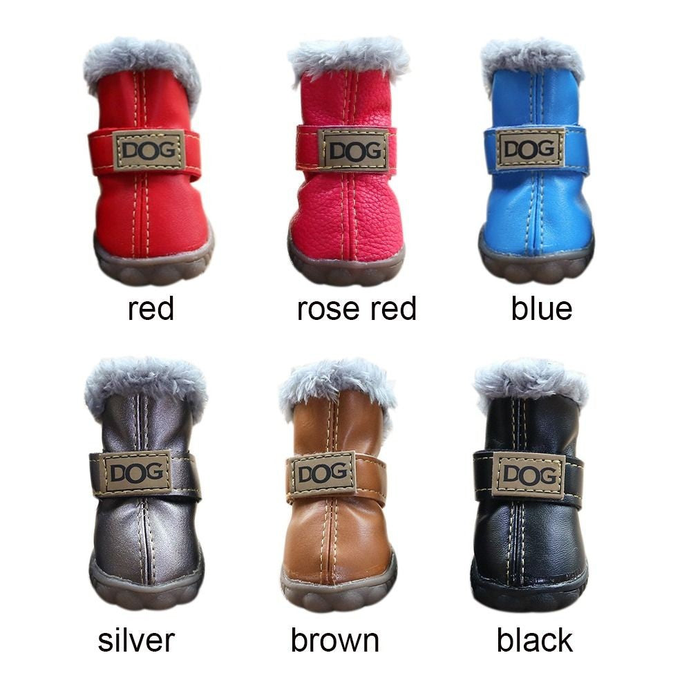 Dog Rainshoes Warm Pet Snow Boots Waterproof Soft Winter Pet Dog Shoes Plush/PU Non Slip for 4Pcs/Set Chihuahua