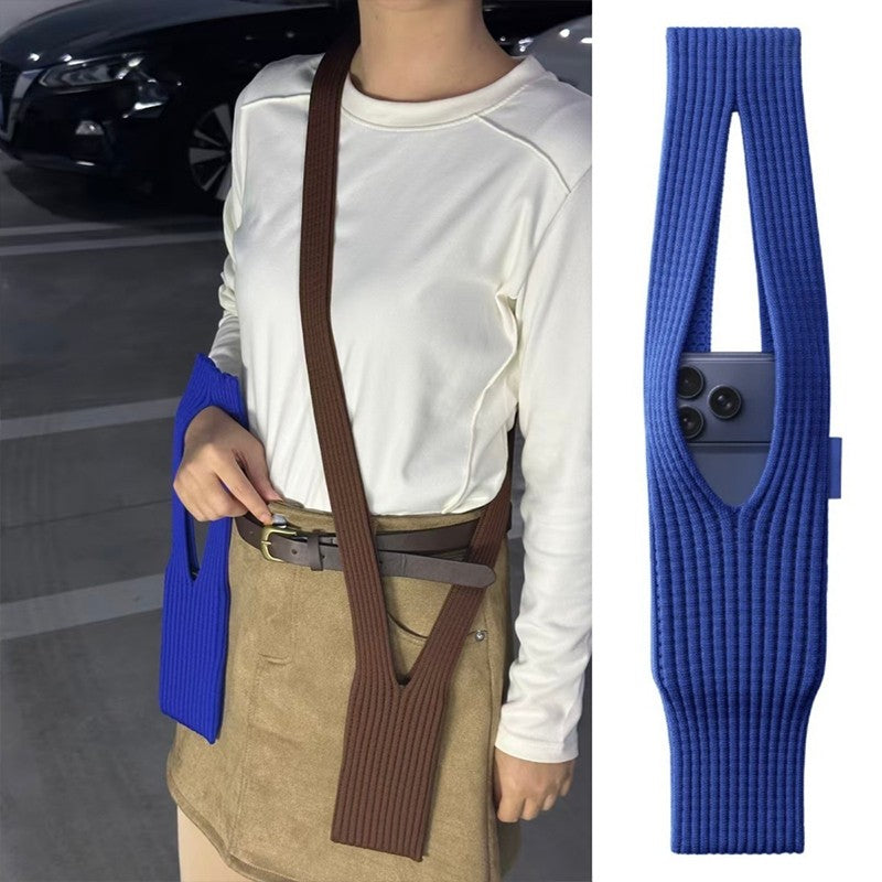 Knitted Phone Bag Scarf Style Unisex Crossbody Shoulder Phone Pouch Colorful Portable Slim Pocket Casual Phone Storage Accessory