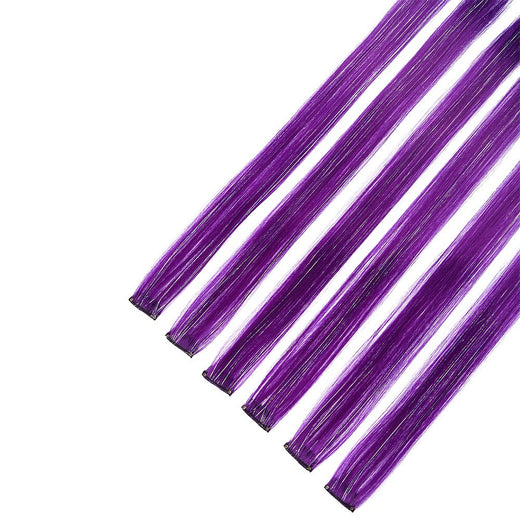 Synthetic 6pcs Clip in Hot Pink Hair Extensions Mix tinsels, 22 Inch Colored Hair Extensions, 2 in 1 Rainbow Hair
