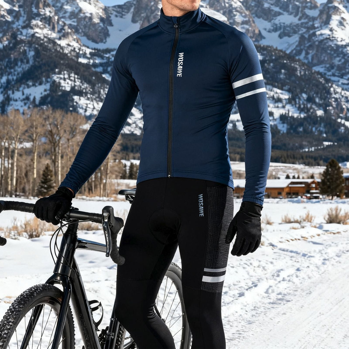 WOSAWE Men's Cycling Jersey Set Winter Fleece Cycling Jacket Pants Warm Long-sleeved Suit Bike Bicycle Jacket Riding Suit