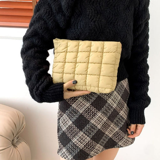 Fashion Puffy Quilted Padded Makeup Bag Zipper Storage Bag Cotton Clutch Bag Handbag Solid Color Cosmetic Bag Beauty Case